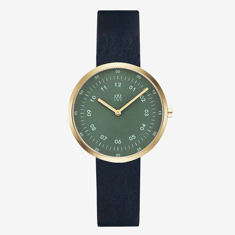 Dusty Olive 34mm navy blue Italian belt Swiss movement sapphire anti-flower glass - Women's Watches - Genuine Leather Green