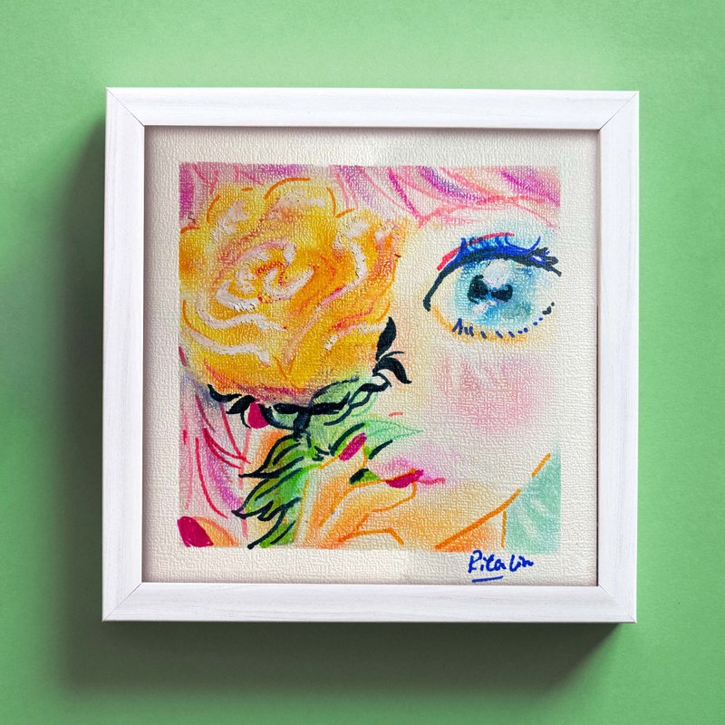 Pastel Drawing | 18cm Framed | Yellow Rose - โปสเตอร์ - กระดาษ สีแดง