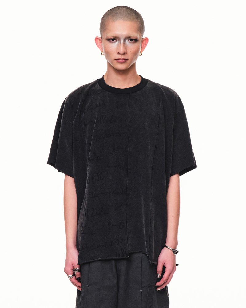 Washed Splice Tee - 男 T 恤 - 棉．麻 黑色