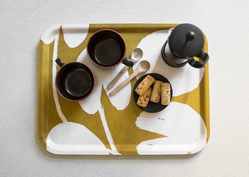 Square Tray-WATER LILIES TRAY, MUSTARD - Small Plates & Saucers - Wood Yellow