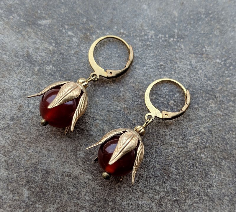 Chalcedony Drop Earrings - Earrings & Clip-ons - Semi-Precious Stones Orange