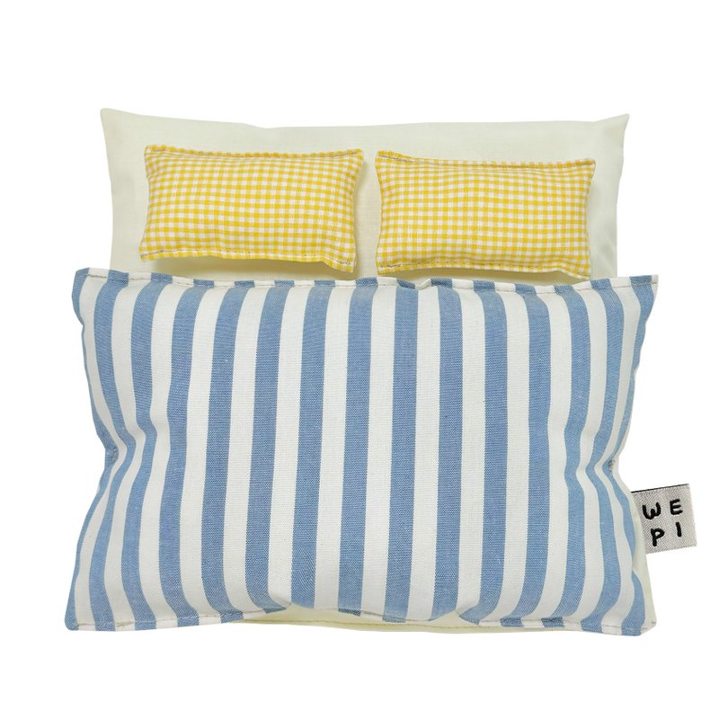 Blue x Yellow doll bedding(2pillow) /handmade present miniature cushion play - Stuffed Dolls & Figurines - Other Materials 