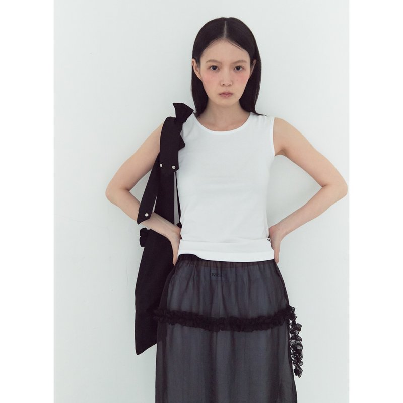 V CHAIN STITCH COTTON SLEEVELESS (WHITE) - 女上衣/長袖上衣 - 棉．麻 白色