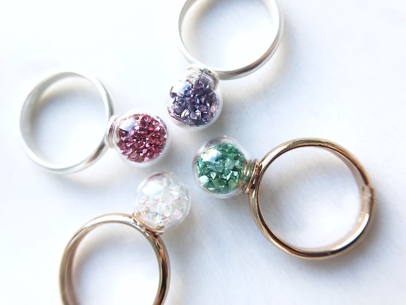 Natural stone series | ore glass ball ring girlfriends keepsake sister gift - แหวนทั่วไป - แก้ว สีใส