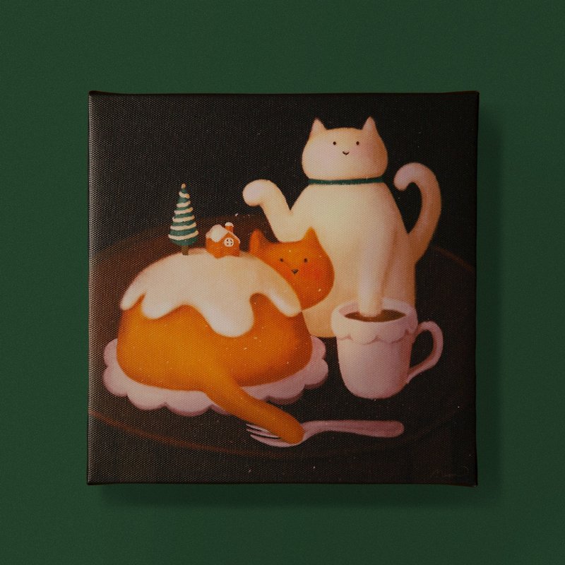 Frameless art print of Christmas afternoon tea cats - Posters - Other Materials Multicolor