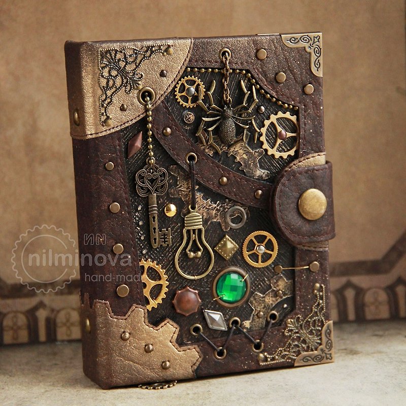 Steampunk notebook Blank journal diary 'Cellar Spirit' Spider notebook for men - Notebooks & Journals - Faux Leather Brown