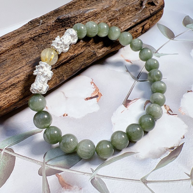 Cat's Eye Green Hair Crystal | Titanium Crystal | S925 Sterling Silver Pixiu - Bracelets - Crystal 