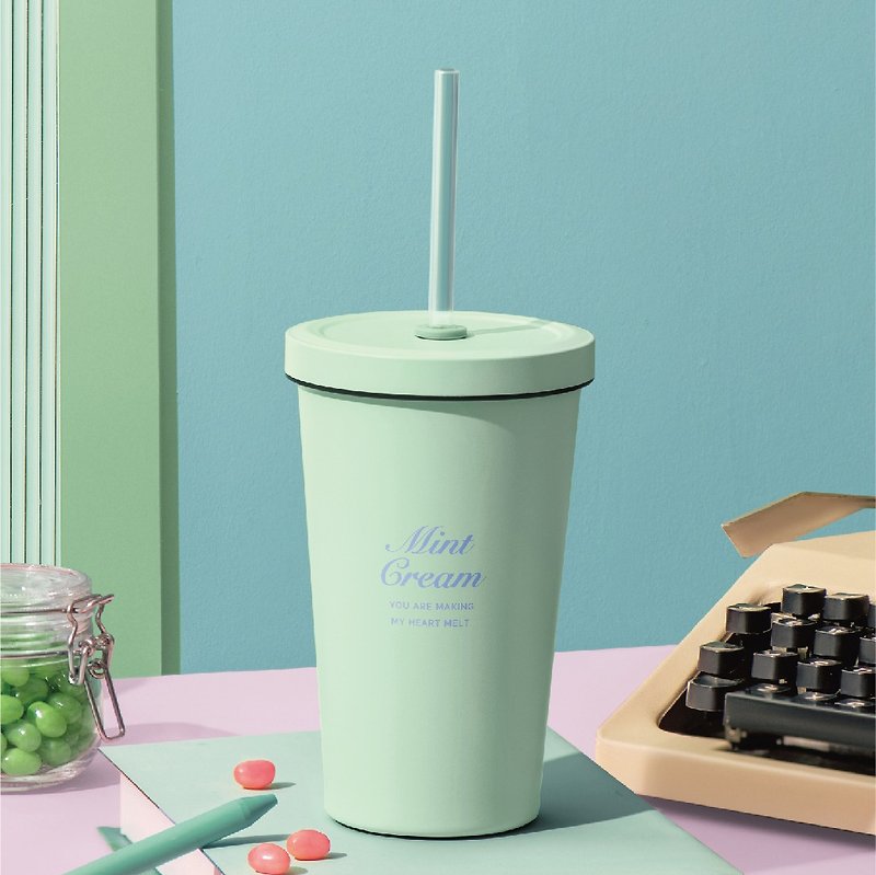 Ice Cream Bar straw cup II 550ML - Greenery Times - Vacuum Flasks - Other Metals Green