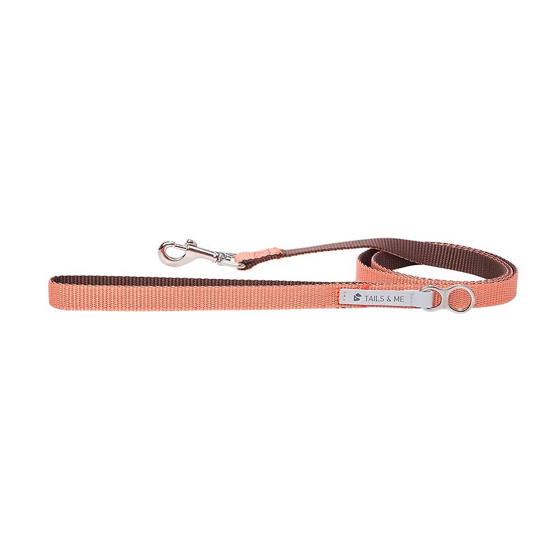 [Tail and me] Classic nylon belt leash pink / dark brown M - ปลอกคอ - ไนลอน 