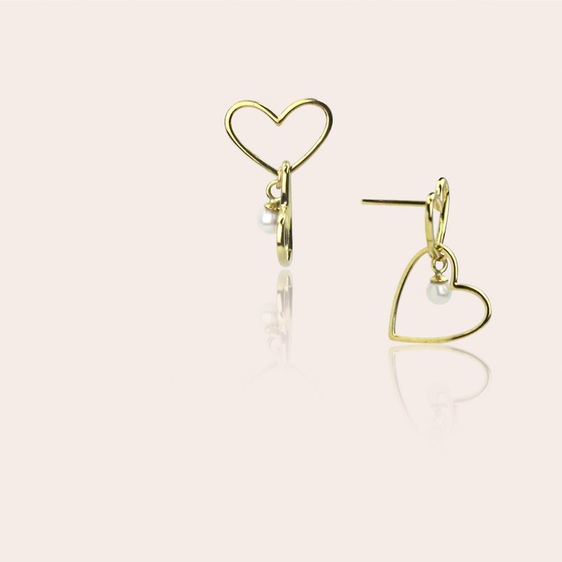 Miss Queeny original | March maiden - love earrings 925 sterling silver natural pearl earrings - Earrings & Clip-ons - Other Metals Gold
