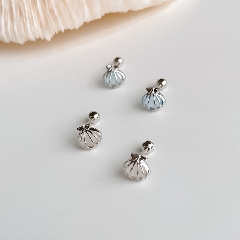 Milky White Moonlight/ Stone[Shallow Sea Shell] Sterling Silver Bead Earrings || Exclusive Edition - ต่างหู - เงินแท้ สีใส