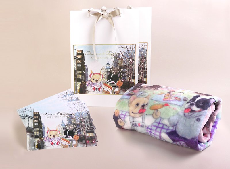 Goody Bag - French Bulldog Bruni and Gumby's Fall/Winter Warm Gift Set - ผ้าห่ม - วัสดุอื่นๆ สึชมพู