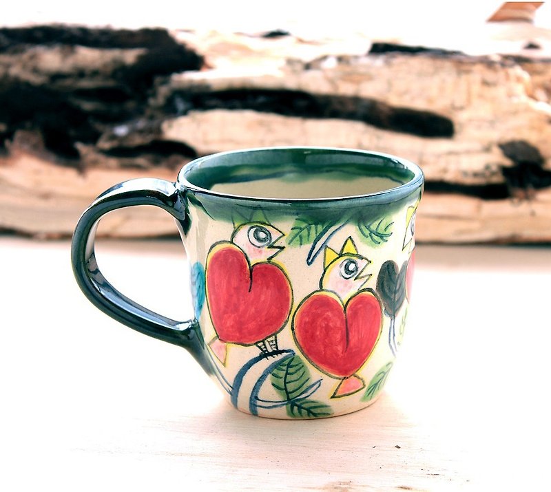 Heart bird mug talk in the treetops - Teapots & Teacups - Pottery Multicolor