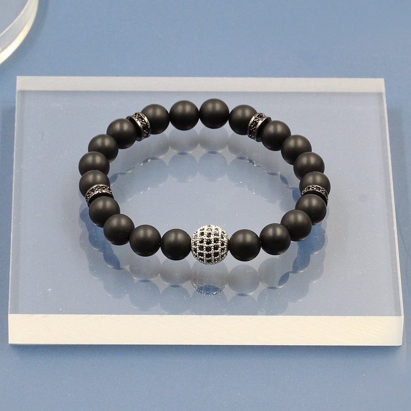 Elastic beaded bracelet with multi-stone and a CZ sphere charm - Bracelets - Crystal Black