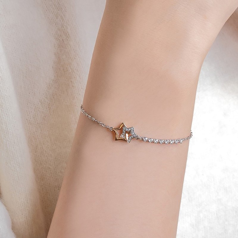 Jinghua Diamond 18K white Rose Gold light jewelry diamond bracelet totaling 0.16 carats embracing the stars - สร้อยข้อมือ - เพชร 