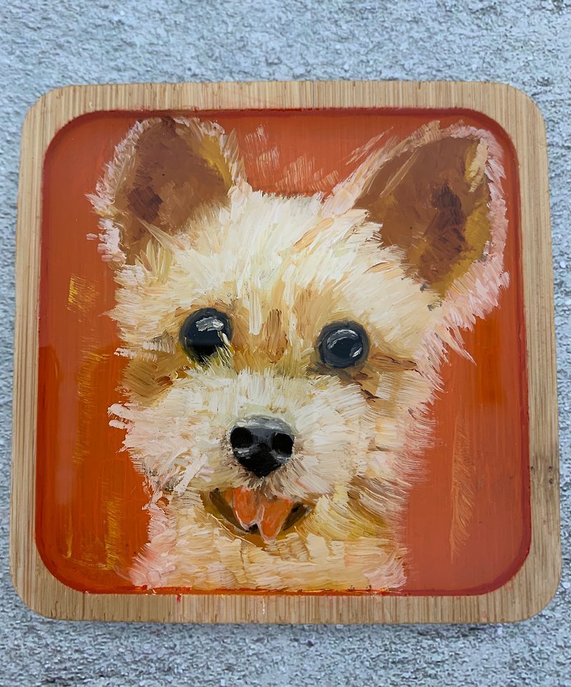 Customized pet coaster 9*9*1cm handmade oil portrait - Customized Portraits - Wood 
