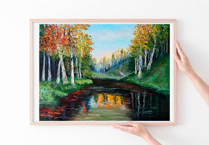 Birch Trees Oil Painting Original Art Aspen Trees Artwork Forest Landscape - 海報/掛畫/掛布 - 顏料 多色