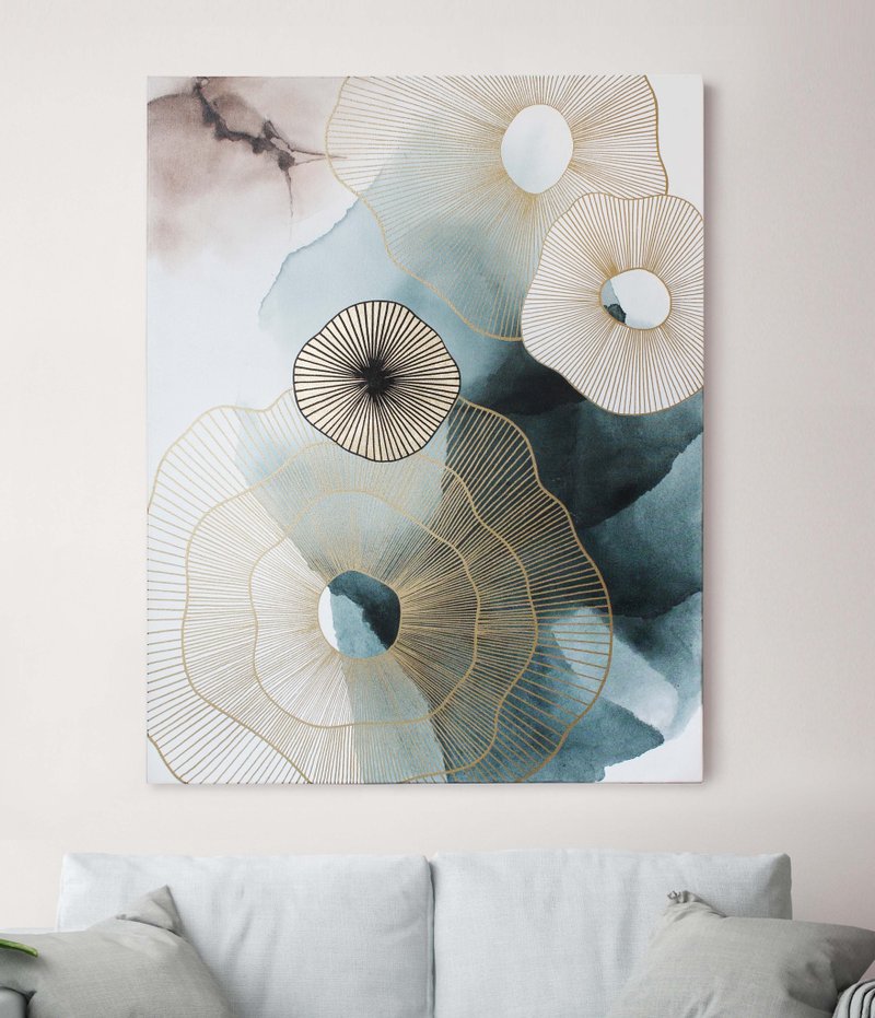 Alcohol Ink Art | Large Alcohol Ink Wall Art | Blue Ink Art | Golden Molecules 3 - 壁貼/牆壁裝飾 - 棉．麻 藍色