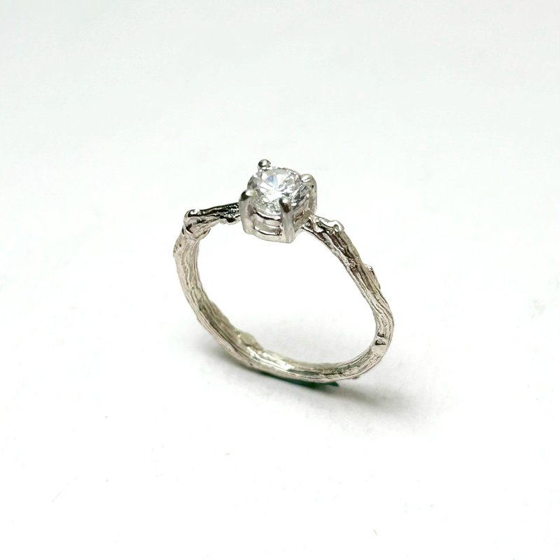 【Plant系列】#a379 樹枝鋯石戒指/ 925銀/ 手工禮物/ 客製化 - 戒指 - 銀 銀色