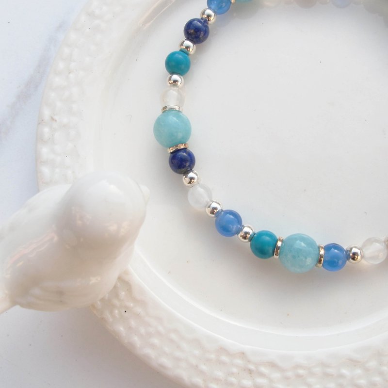 Bigman Taipa [natural stone] lapis lazuli × blue agate × Tianhe stone × turquoise × white chalcedony bracelet - Bracelets - Semi-Precious Stones Blue