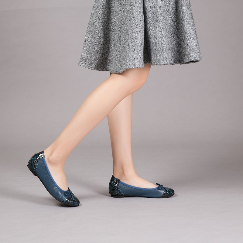 [secret shimmer] two-color folding sheepskin ballet shoes - splashing blue - รองเท้าบัลเลต์ - หนังแท้ สีน้ำเงิน