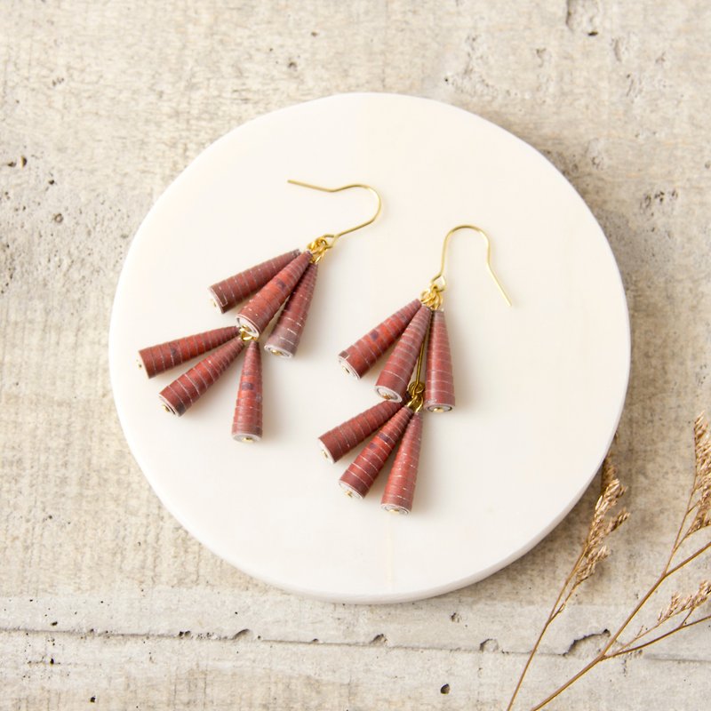 [Small paper hand made / paper art / jewelry] cool love double-layer paper beads earrings - Earrings & Clip-ons - Paper Red