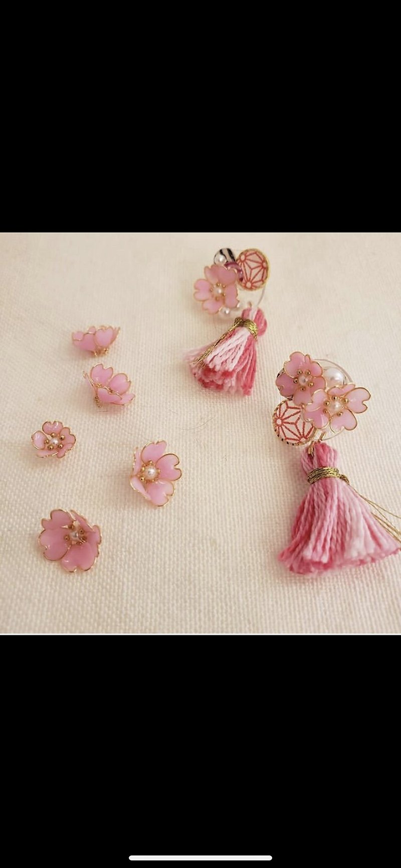 U.S. cherry tassel Bronze wire, ear, Clip-On - Earrings & Clip-ons - Resin Pink
