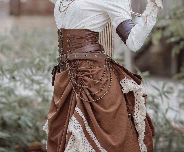 Women's Steampunk Gothic Dress Ruffled Lace Skirt Vintage