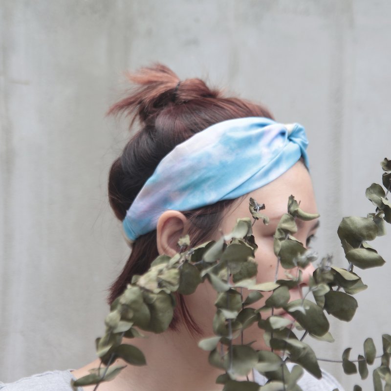 雲河 美國棉布 手工十字鬆緊髮帶 - 髮飾 - 棉．麻 藍色