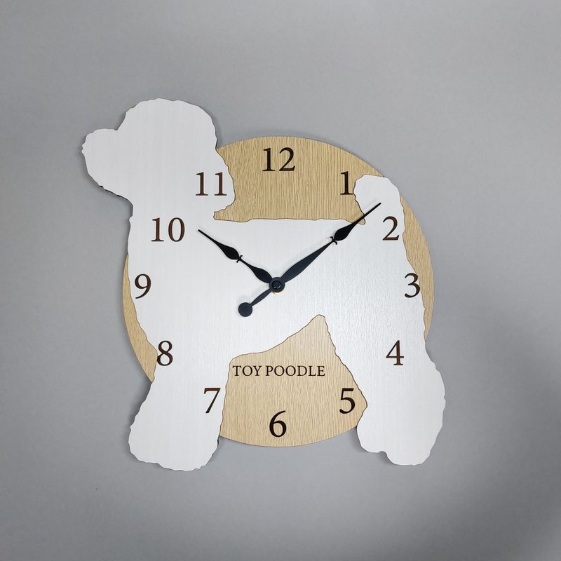 Limited time big discount of 3000 yen off Personalized dog wall clock Toy poodle Cream White Silent clock - Clocks - Wood 