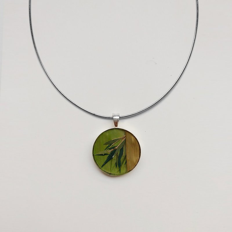 A bamboo 925 Silver round art necklace - Necklaces - Silver Green