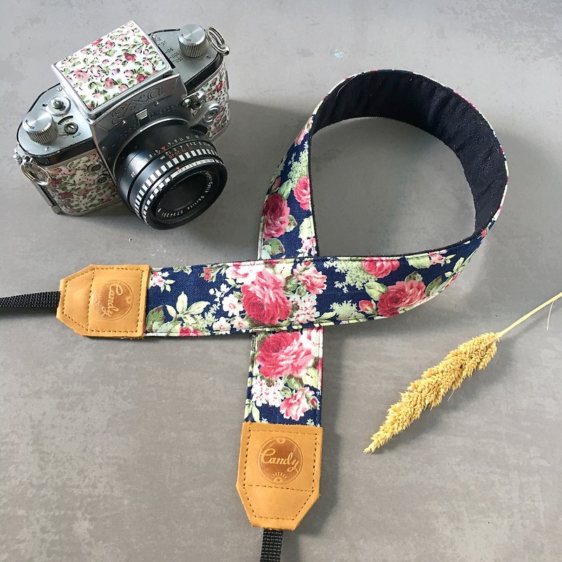 Navy Pink Flora Mirrorless and DSLR Camera Strap - 相機/拍立得 - 紙 藍色