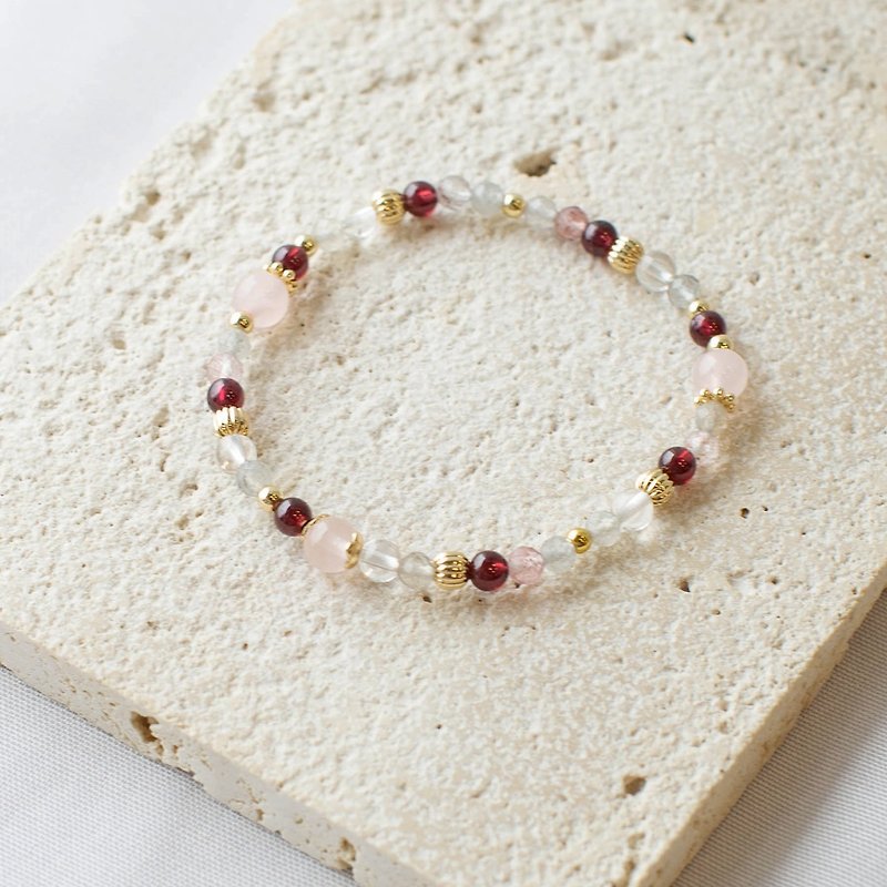 Crystal Bracelet | Rose Stone Strawberry Quartz Labradorite White Crystal [Love Popularity] Crystal - Bracelets - Crystal Pink