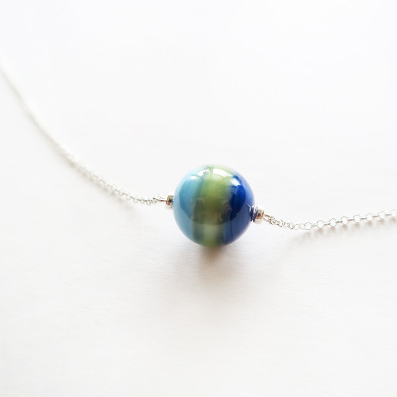 Sterling Silver Blue - Planet glass necklace / gift / Valentine's Day / friends / girlfriends - Necklaces - Glass Blue