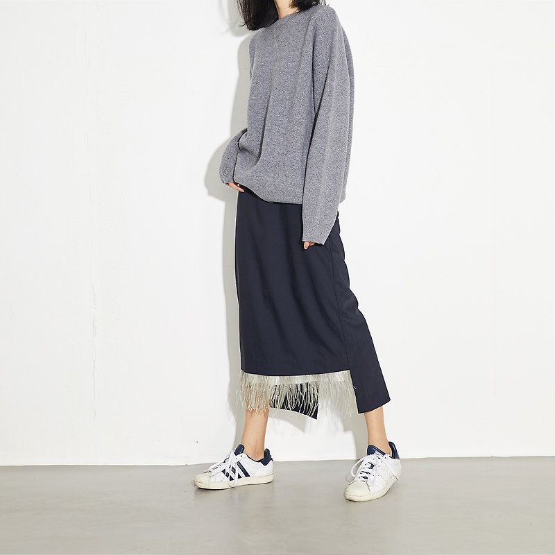 ガオフルーツGAOGUOオリジナルのデザイナーブランドの女性のラウンドネックのセーター、灰色長袖のカーディガンのセーターの断面プロファイル - ニット・セーター - ウール グレー
