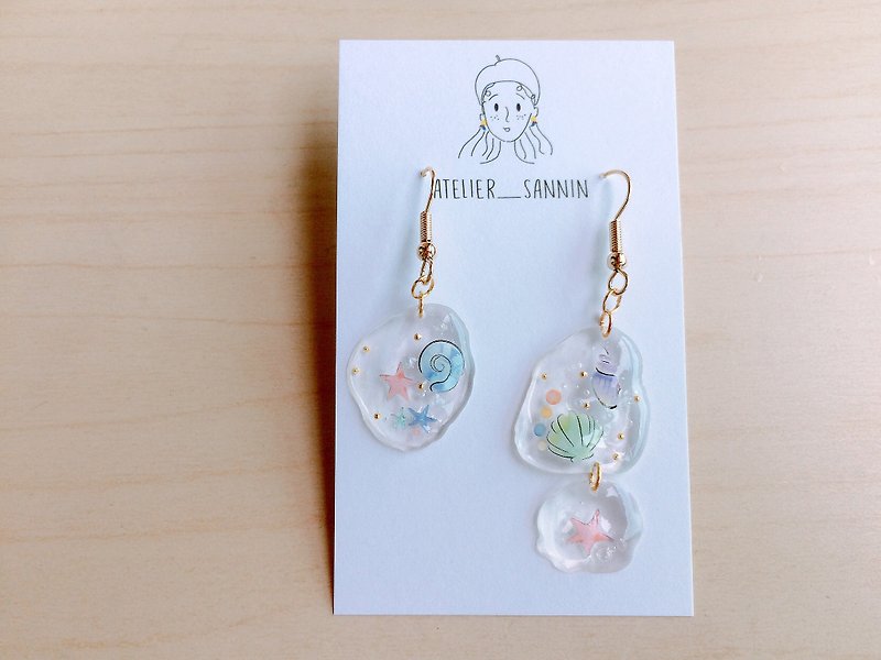 Transparent bubble shell - hanging handmade earrings ear clip / ear hook - Earrings & Clip-ons - Other Materials Multicolor