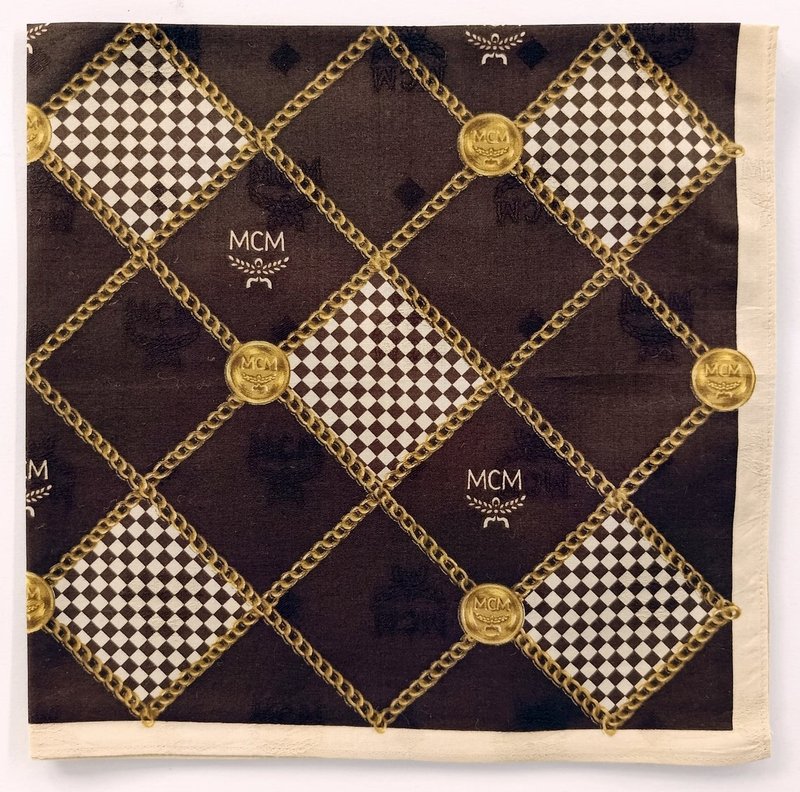 MCM Vintage Handkerchief Pocket Square Gold Chain Gift for Men18.5 x 18.5 inches - 手帕 - 棉．麻 咖啡色