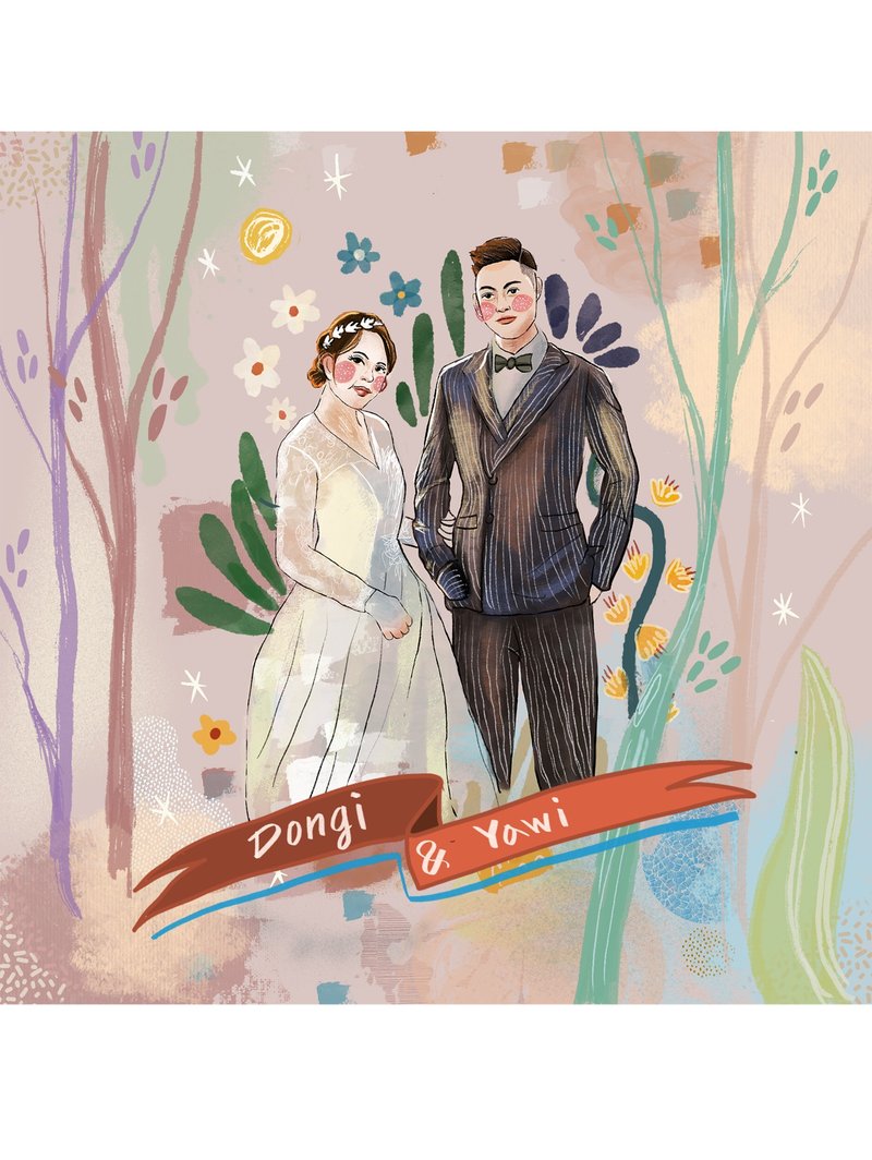 【結婚情侶插圖】數位電繪似顏繪-印製圖檔/情侶/伴侶/聖誕節禮物 - 電子似顏繪/繪畫/插畫 - 其他材質 
