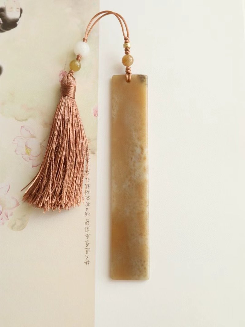 Natural sugar material Hetian jade bookmark handmade jade national style new Chinese style cultural and creative accessories exquisite classical holiday gift - Bookmarks - Jade 