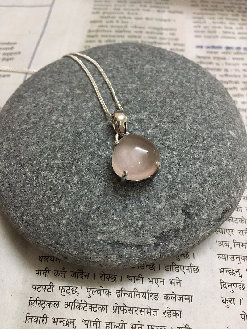 粉水晶 吊墜 項鏈 印度製 925純銀 - 項鍊 - 半寶石 粉紅色