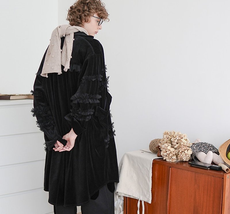 Black embellished lace coat - imakokoni - เสื้อแจ็คเก็ต - วัสดุอื่นๆ สีดำ