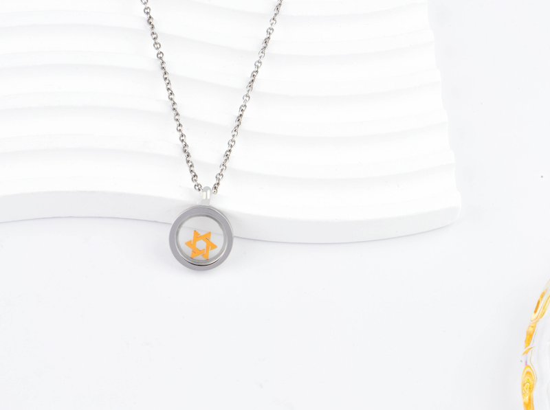 Stainless steel | Star of David Moving Round Necklace - สร้อยคอ - สแตนเลส 