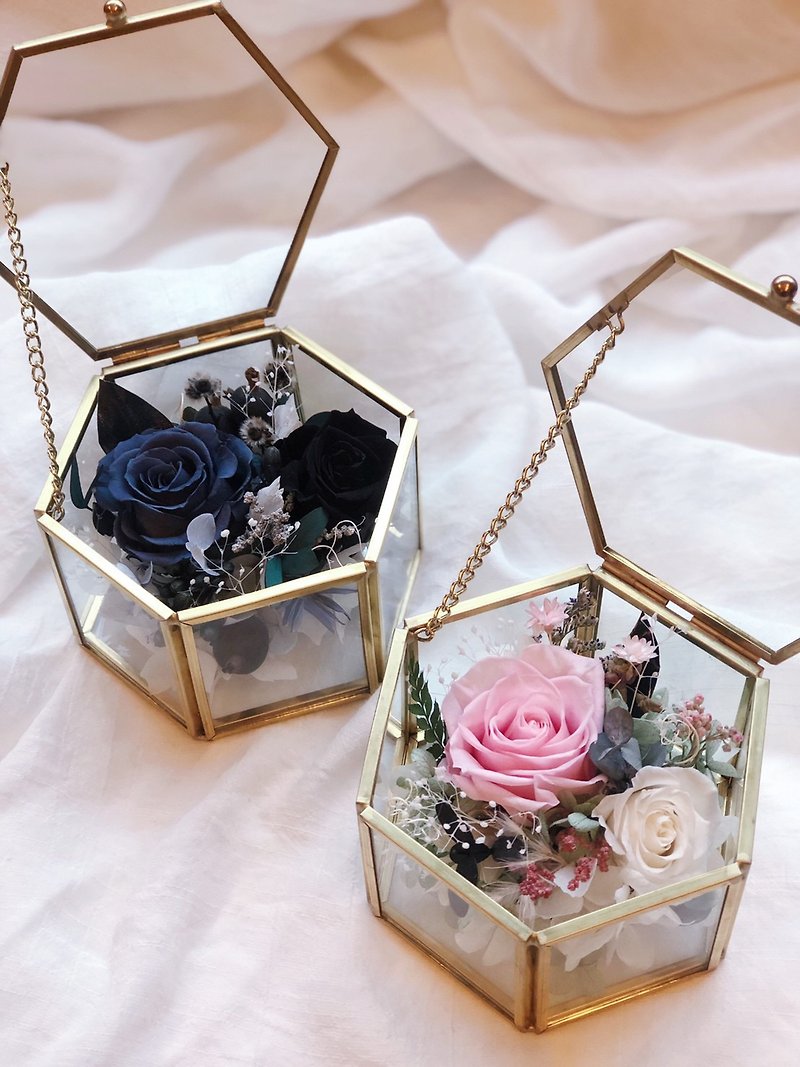 永生花玻璃珠寶盒 三色 永生花 花盒  玫瑰 乾燥花 珠寶盒