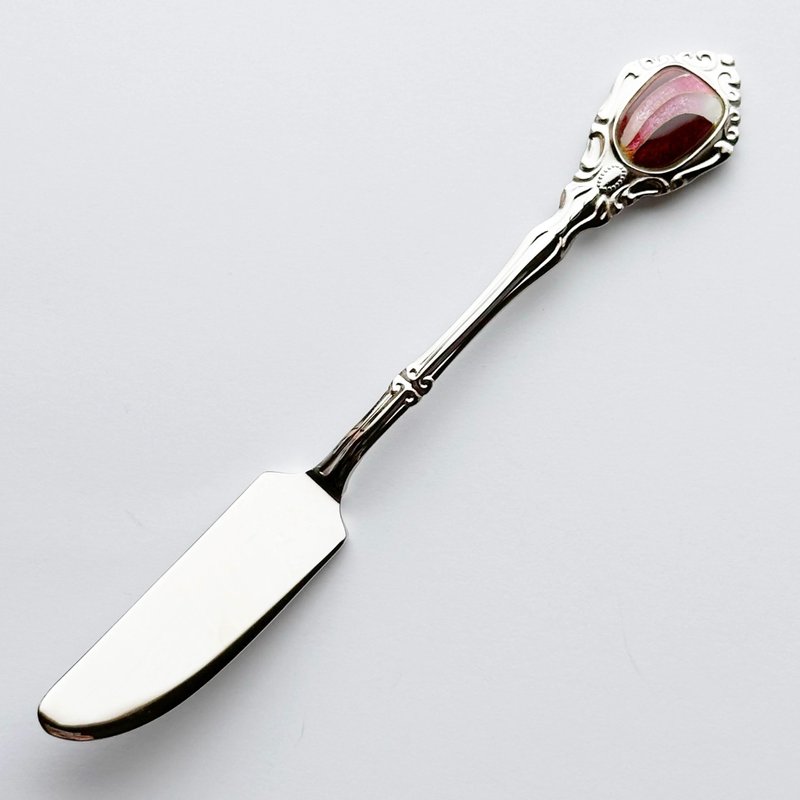 アンティークバターナイフ 【Ruby Red】七宝焼のバターナイフ 純銀胎有線七宝 - 刀叉/湯匙/餐具組 - 玻璃 紅色