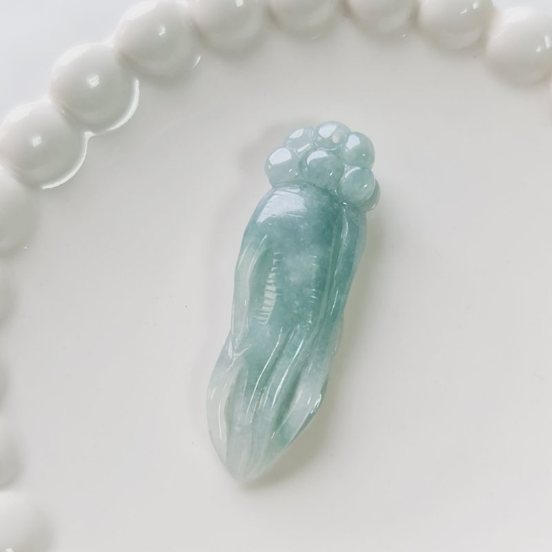 Sky Blue Ginseng Pendant | Natural Burmese Jade A Grade Jadeite - Necklaces - Jade 