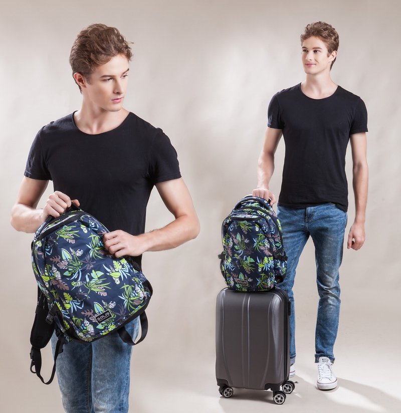 Solis熱帶天堂鳥13吋電腦後背包-熱帶綠-可套行李箱拉桿 - 電腦包/筆電包 - 聚酯纖維 