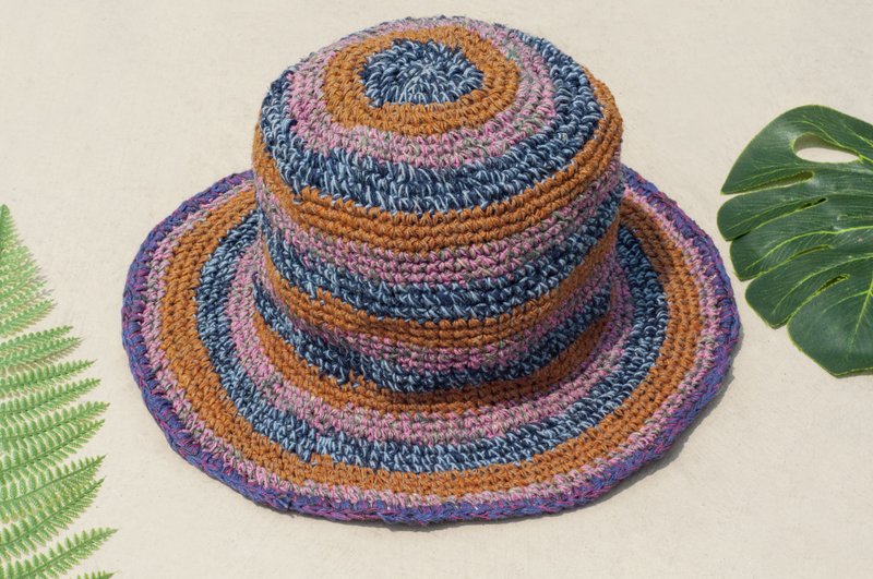 Hand-woven cotton Linen hat knit cap hat sun hat straw hat - blueberry strawberry cake rainbow colors - Hats & Caps - Cotton & Hemp Multicolor