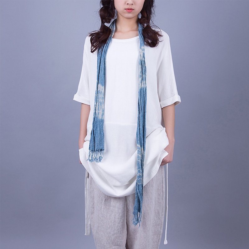 White sand cotton Linen half-sleeved shirt - เสื้อยืดผู้หญิง - ผ้าฝ้าย/ผ้าลินิน 