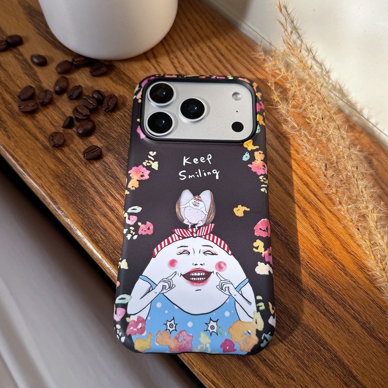 【MagSafe 磁吸手機殻】Keep Smiling - iPhone 15-17 雙層手機殼 - 手機殼/手機套 - 塑膠 黑色