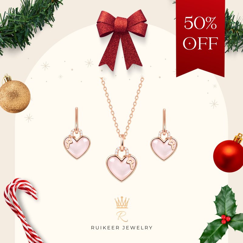 【聖誕限量半價套組】925純銀鍍玫瑰金天然粉貝母項鍊耳環套組 - 項鍊 - 純銀 粉紅色